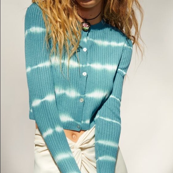 Zara blue/ green tie-dye knit cardigan NWT - Picture 6 of 8